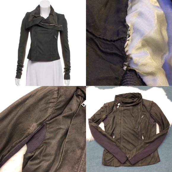 Rick Owens Lambskin Classic Biker Jacket Sz 6 Brwn - Picture 2 of 8